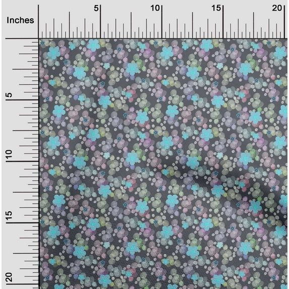 oneOone Cotton Cambric Fabric Dot & Flower Floral Print Fabric BTY 56 Inch Wide