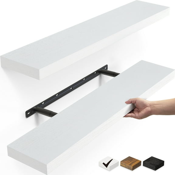 Ophanie 22.5 inch 2 Pack Wood Floating Shelves, Hanging Float Shelf for Wall Mounted Decorative Shelves, 6.7 x 23 Inch, Set of 2, White