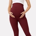 thumbnail image 5 of Amzcrzy Maternity Leggings High Waist Over The Belly Bump Workout Full Length Leggings Solid Color Seamless Running Active Yoga Pants for Pregnancy Wine S, 5 of 6