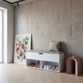 thumbnail image 6 of Nordic Hygge White Shoe Storage Bench with Gray Padded Seat and Hidden Compartment, 6 of 8