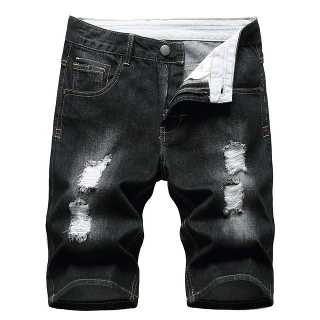 Teissuly Summer Shorts Discount Men's Ripped Trunks Stretchy Washed Jeans Trunks Cut-Off Classic Fit Biker Jeans Trunks