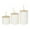 Cream Spotted Textured Abstract Round S/3 9", 7", 5"H, variant on DecMode 9", 8", 7"H White Ceramic Textured Decorative Jars with Wood Lids and Black Beaded Accents, 3-Pieces