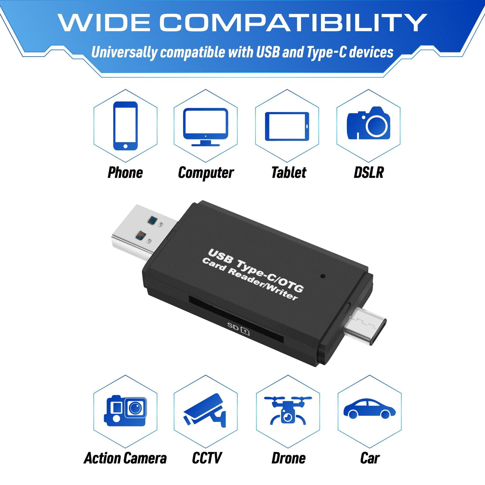 USB Type C SD Card Reader, USB 3.0 SD Card Reader OTG Adapter for SDXC, SDHC, RS-MMC, Micro SDXC, Micro SD, TF, SDHC Card and UHS-I for Mac OS