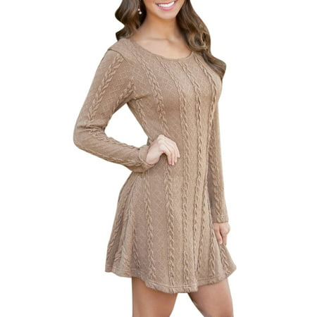 Sexy Dance - Womens Long Sleeve Mini Dress Casual Knitted Sweater ...