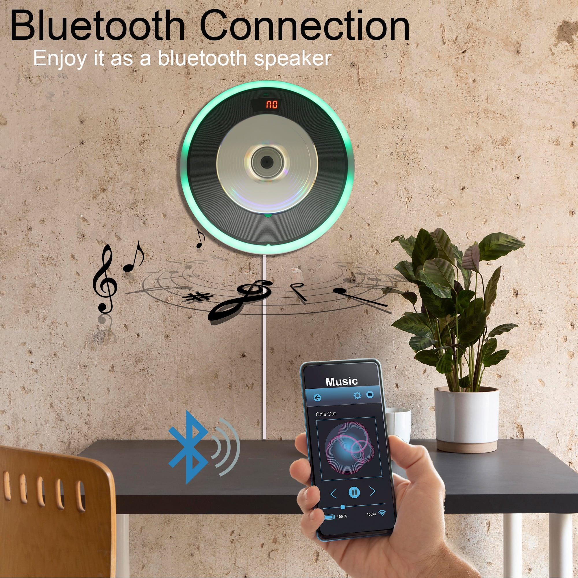 Technical Pro Portable Wall Mounted CD Player with Bluetooth, LED And USB, Mountable CD Music Player has Built-in HiFi Speakers with Remote Control, FM Radio, LCD Display, and Headphone Jack