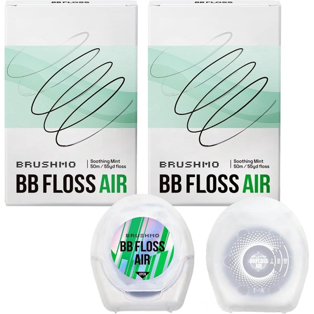 Brushmo Mascarilla Dental Expandible Negra Fina de Tejido Transpirable Floss, Menta Calmante, Cera Natural, Diseñada por Dentistas, Vegana, 2 Carretes (110 Yardas)