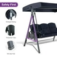 thumbnail image 5 of PURPLE LEAF 2-Seat Deluxe Outdoor Patio Porch Swing with Weather Resistant Steel Frame, Adjustable Tilt Canopy, Cushions and Pillow , Navy Blue, 5 of 11