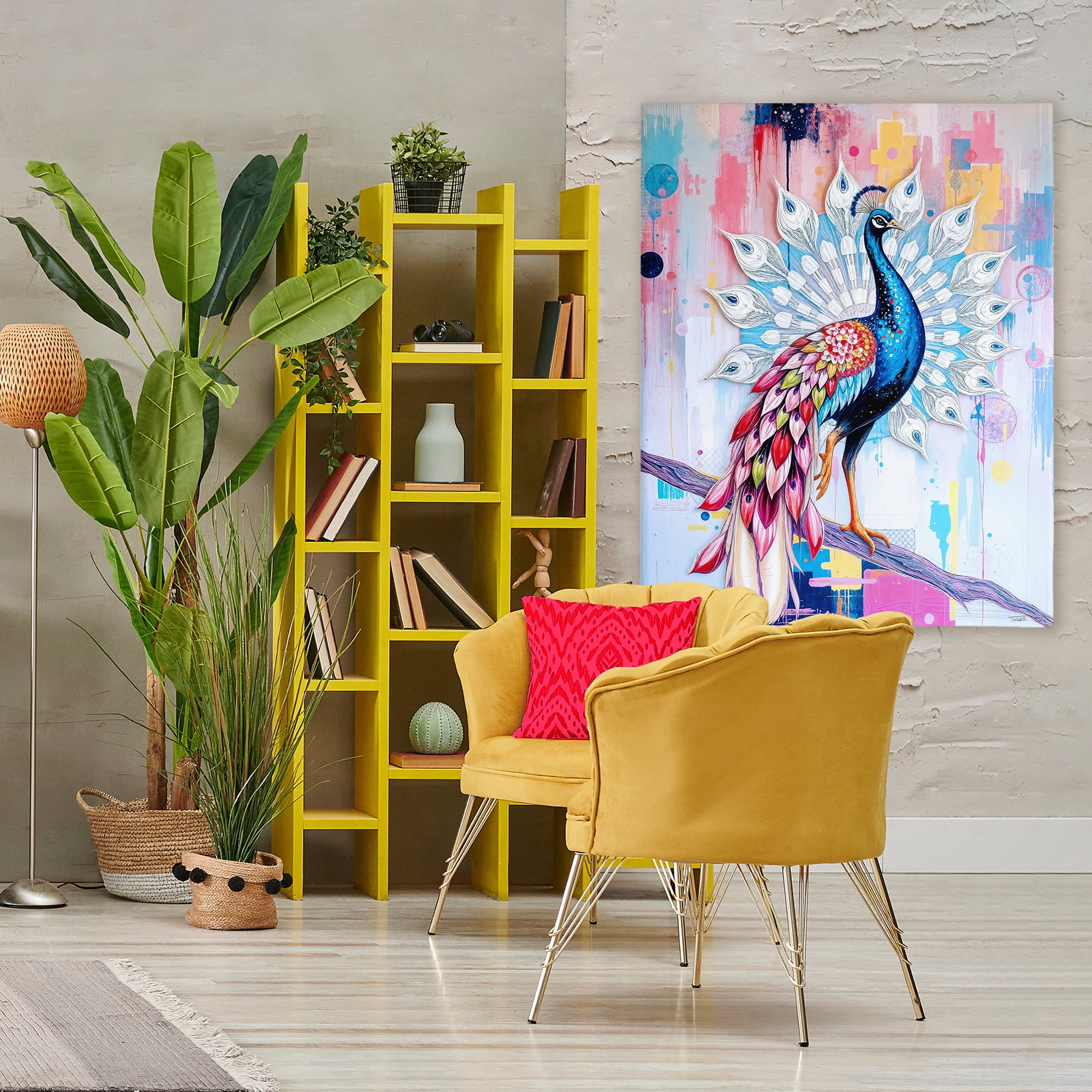 Stupell Industries Radiant Peacock on Branch Canvas Wall Art, design by Tabz Jones