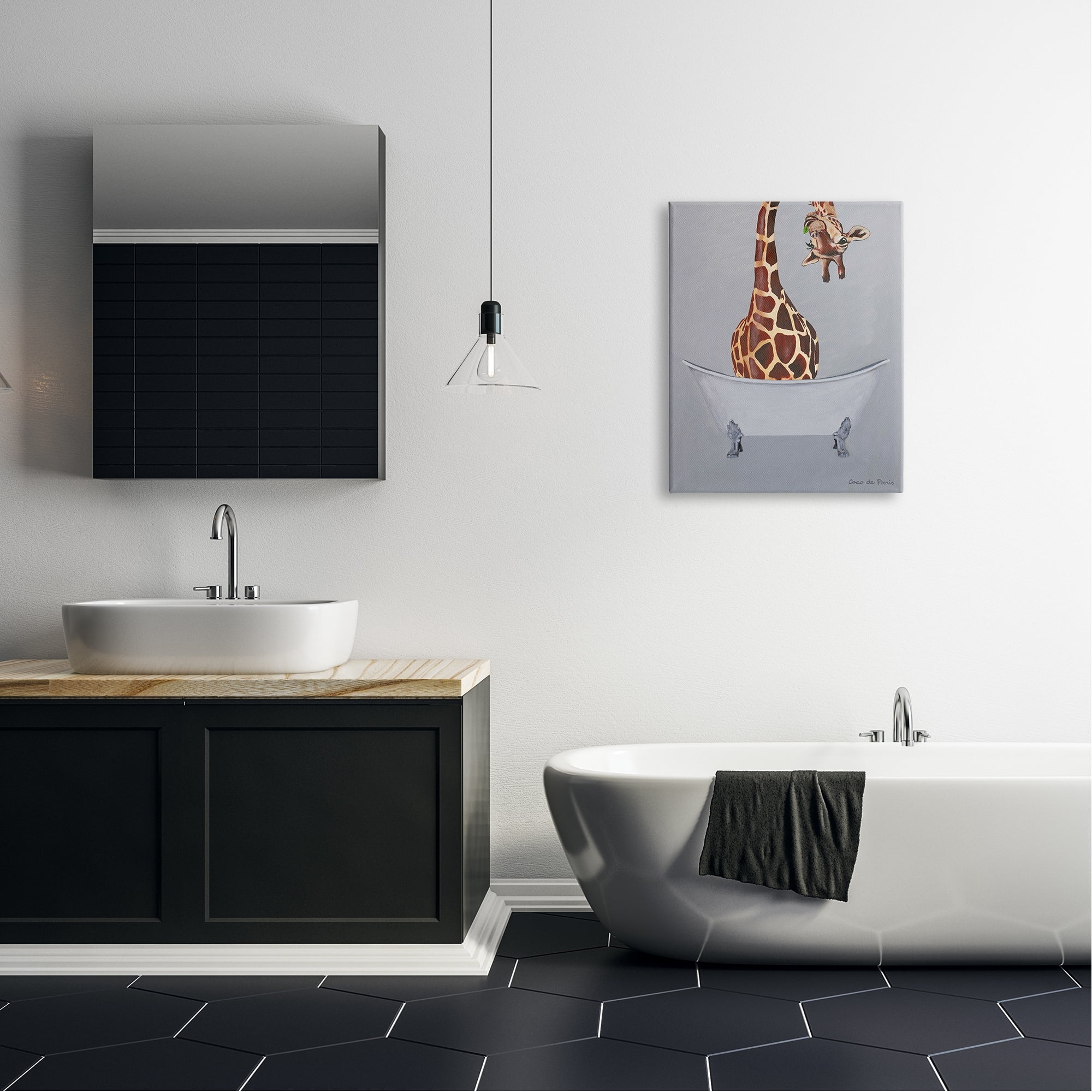 Stupell Industries Funny Giraffe Neck Bathtub Bathroom Theme Painting , 24 x 30, Design by Coco de Paris