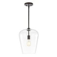 thumbnail image 2 of JONATHAN Y Hayes 11.25" 1-Light Industrial Farmhouse Iron/Glass LED Pendant, Oil Rubbed Bronze/Clear, 2 of 10