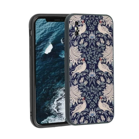 Blue-Vintage-Floral-William-Morris-Style-Models-And-Rubber-Liner-Hard phone case for iPhone X for Women Men Gifts,Soft silicone Style Shockproof - Blue-Vintage-Floral-William-Morris-Style-Models-And-R