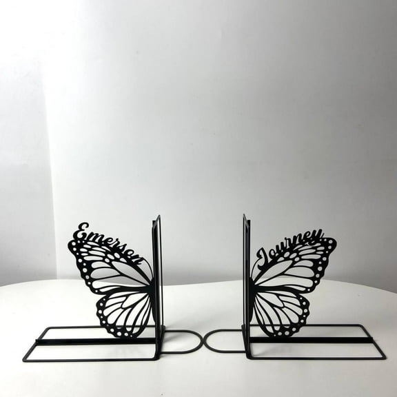 Craftnamesign Custom Butterfly Art Metal Bookends for Shelves, Metal Book Shelf Holder