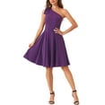 thumbnail image 2 of INSPIRE CHIC Women's Dress Bow One Shoulder Strapless A-Line Flared Party Dress with Pockets L Dark Purple, 2 of 6
