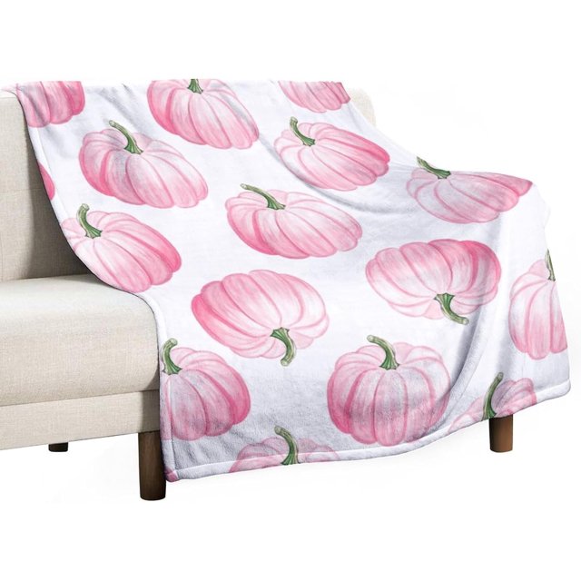 Manta de franela ligera y suave con diseño de calabazas rosas en acuarela para otoño, para cama, sofá, salón, silla, coche, viajes, 50 x 60 pulgadas