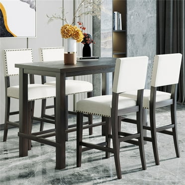 Dining Room Table Set, 5 Piece Dining Table Sets with Upholstered Dining Chairs for 4, Wood Counter Height Kitchen Table Set for Home, Kitchen, Living Room, Restaurant, L942