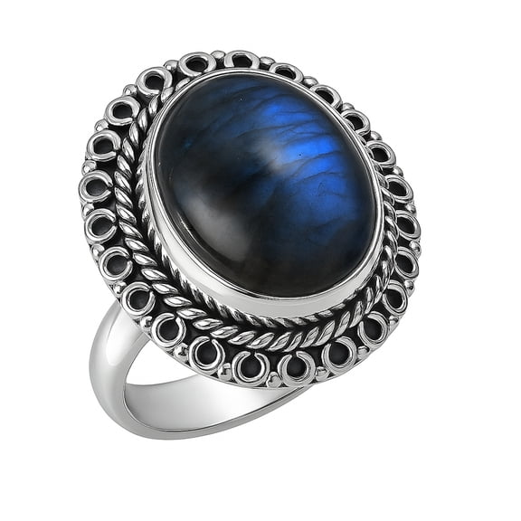 Labradorite Gemstone Unique Tribal Gypsy Modern Ring for Women Men FINE Tibetan Ethnic Fashion Designer Handmade Jewelry 925 Sterling Silver Ring by Artisan Size P 1/2