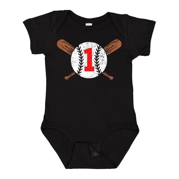 Inktastic First Birthday Weathered Baseball Design with Bats Boys or Girls Baby Bodysuit