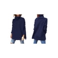 thumbnail image 3 of Suéteres de Cuello Alto de Gran Tamaño para Mujer, Larga de Murciélago, Dobladillo Abierto, Túnica, Suéter de Punto, Tops Azul Real XXL, 3 of 7