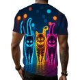 thumbnail image 3 of Neon Cat Luminous T-Shirt, Unisex Casual Fashion Printed Short Sleeve Shirt, Colorful Cat Pattern Design, 3 of 5