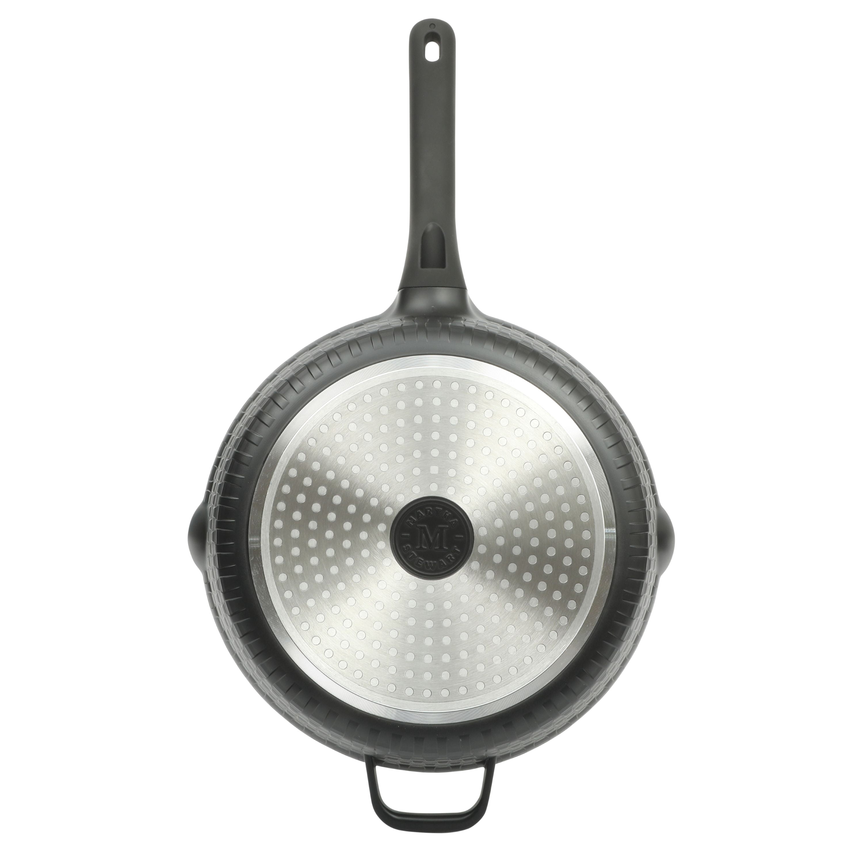 Martha Stewart 4 quart Black Cast Aluminum Basket Weave Saute Pan with lid