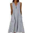 thumbnail image 2 of Snorda Women's Striped Dress Summer Round Neck Sleeveless Striped Solid Color Casual Dress Flowy Sundress Ideal for Daily Wear Beach Vacation & Party, 2 of 7
