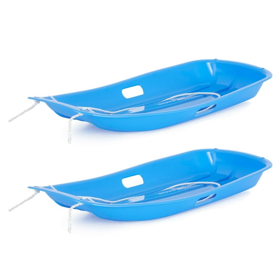 Slippery Racer Downhill Sprinter Plastic Toboggan Snow Sled, Blue (2 Pack)