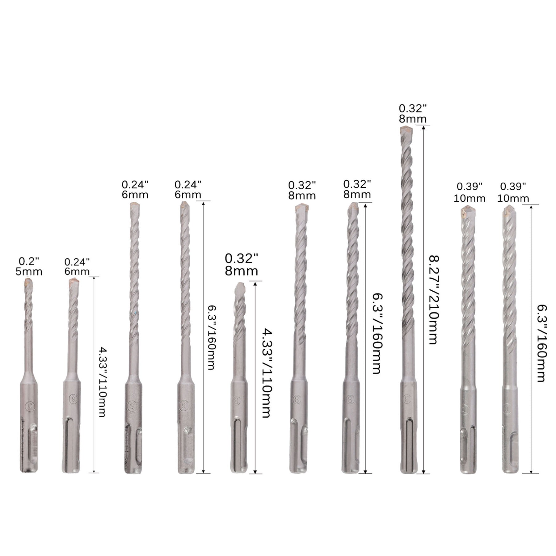 20pcs Impact Hammer Drill Bit Set,SDS Plus Drill Bit Set, Carbide Tipped,with Storage Case for Concrete, Stone, Brick