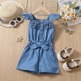 thumbnail image 7 of Baby Dress Girl's Summer Small Flying Sleeve Vest Lace Solid Color Denim Dress Toddler Dresses Blue 18-24Months, 7 of 7