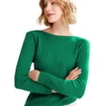 thumbnail image 5 of WTOBBY Women's Casual Round Neck Knitted Long Sleeve Undershirt, One-Shoulder Sweater Design for Unique and Fashionable Layering and Daily Wear,Dark Green M, 5 of 6
