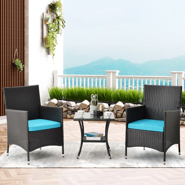 3 Pieces Outdoor Patio Furniture Sets Clearance Rattan Chair Wicker Set With Two Single Sofa Removable Cushions Tempered Glass Table Backyard Porch Garden Poolside Balcony Furniture Sets Q8956 Walmart Com Walmart Com