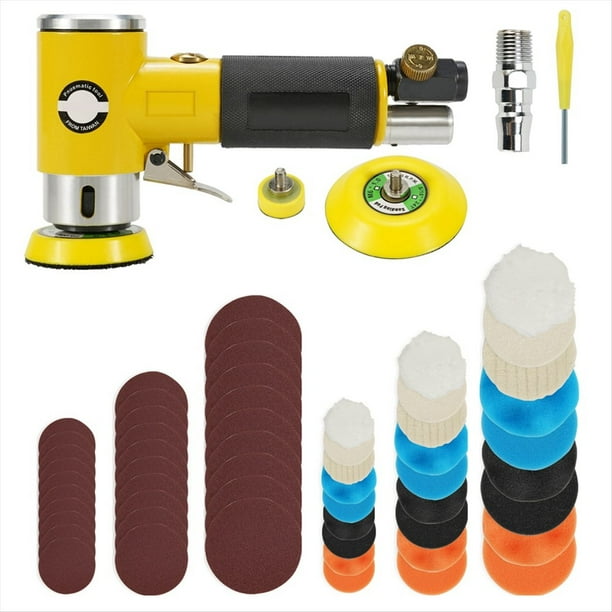 Mini Lijadora de Aire de 2/3 Pulgadas, Pulidora NeumáTica, Pulidora de Amoladora, Pulidora de Pista de Doble Efecto, Kit de Papel de Lija de 80 Hojas B