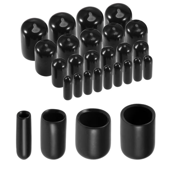 80pcs Round Rubber End Caps 1/8" 1/4" 3/8" 1/2" Black Vinyl Cover Screw Thread Protectors Assortment