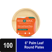ECO SOUL 6 Inch Bamboo Leaf Round Plates, 100 Count | Heavy Duty Appetizer Party Plates