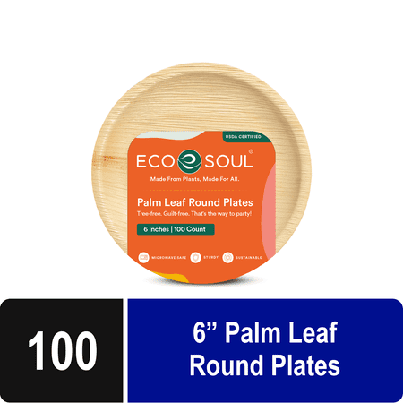 ECO SOUL 6 Inch Bamboo Leaf Round Plates, 100 Count | Heavy Duty Appetizer Party Plates