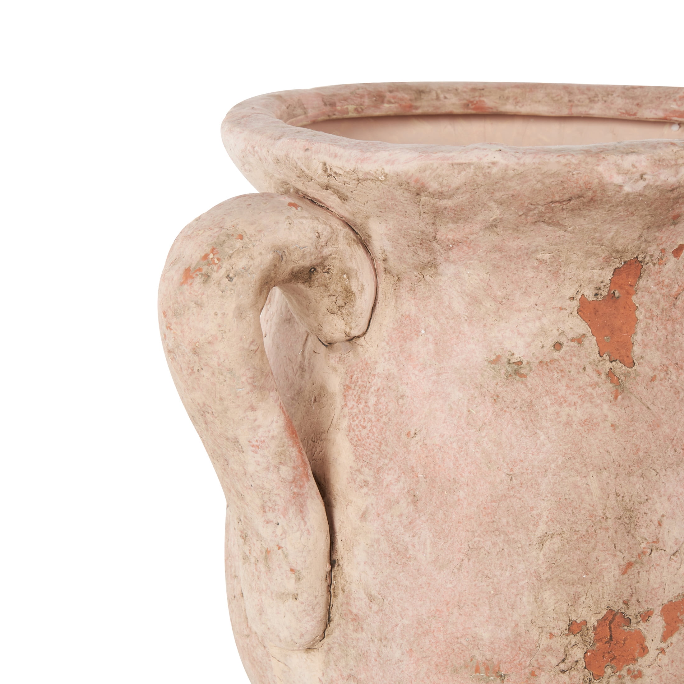 DecMode 17" Antique Style Distressed Pink Ceramic Vase with Handles