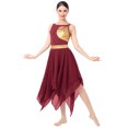thumbnail image 6 of IBTOM CASTLE Women's Lyrical Dance Costume Shiny Metallic Lyrical Dress Asymmetric Flowy Chiffon Skirt Contemporary Dance Clothes XL Wine Red, 6 of 8