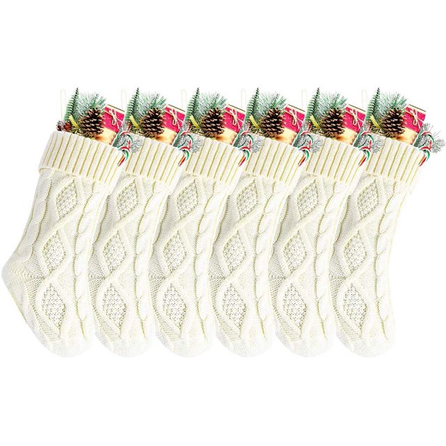 Pack 6,14" Unique Ivory White Knit Christmas Stockings,Style2