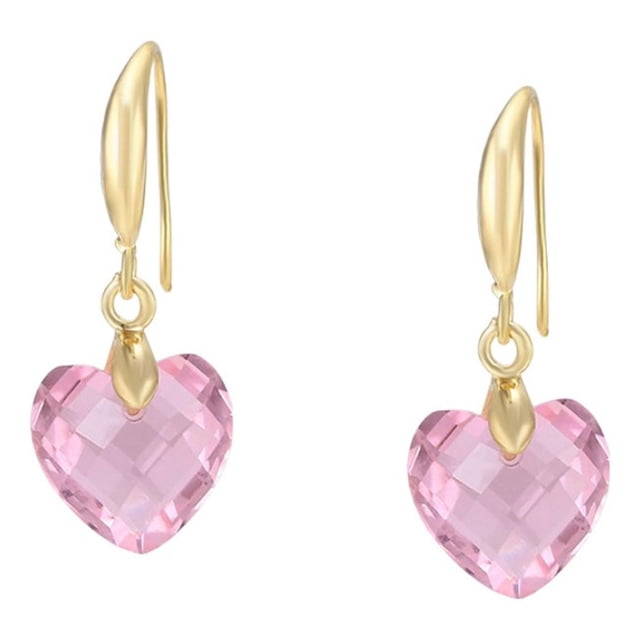Finos Aretes Corazon Cristal Swarovski Oro 14k Lam rosa Unitalla