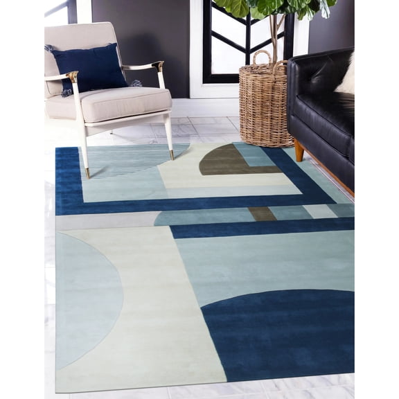 EORC Multicolored Hand-Tufted Wool Contemporary Modern Area Rug