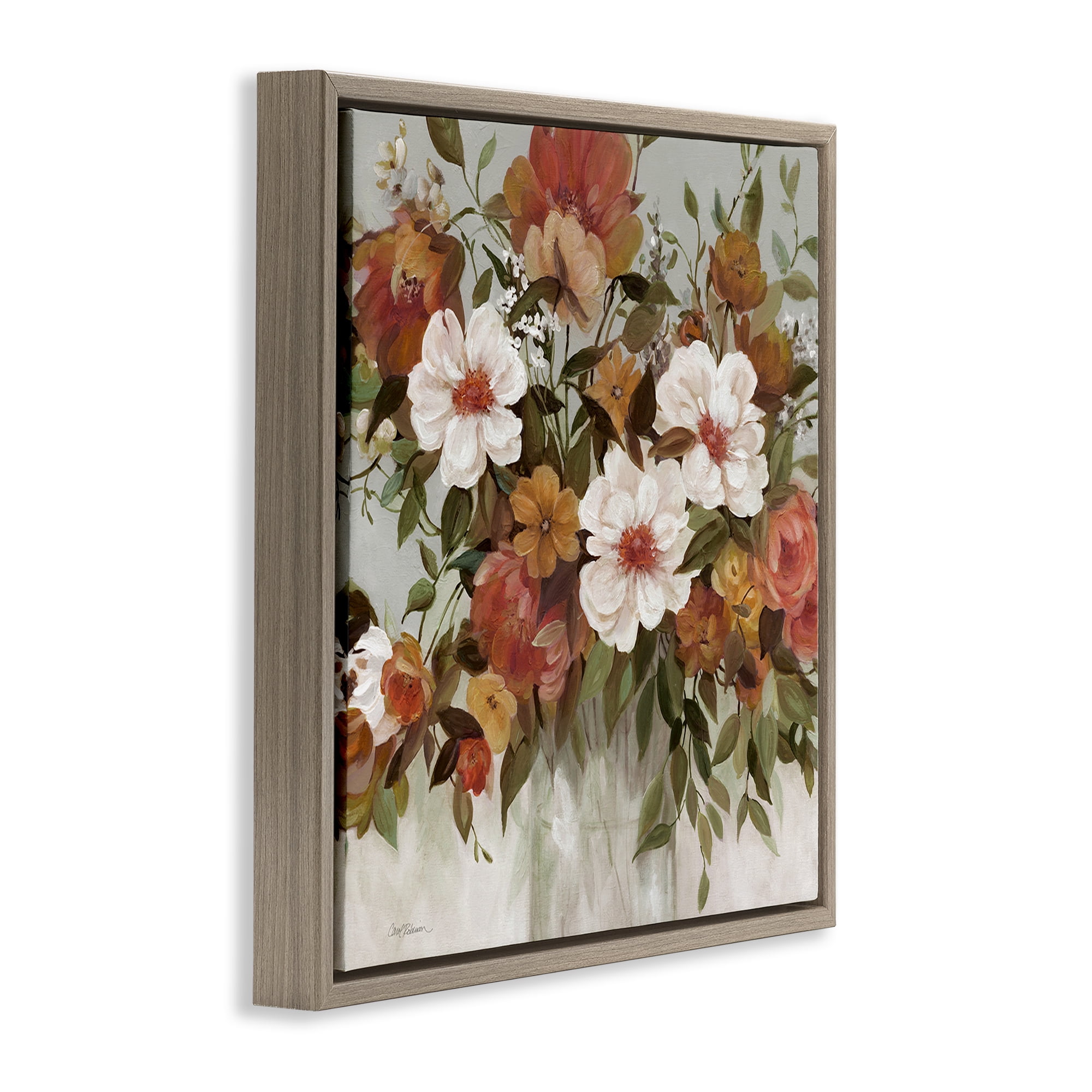 Stupell Industries Muted Vibe Bouquet Brown Framed Floater Canvas Wall Art, design by Carol Robinson