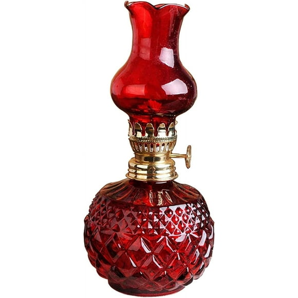 Oil Lamp for Indoor Use, Vintage Kerosene Lamps with Glass Cover, Classical Lighting Emergency Lantern for Household (red)