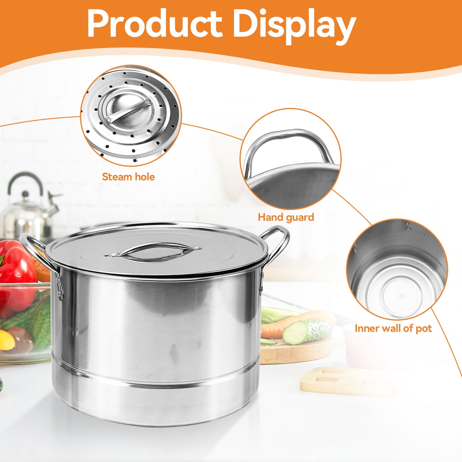 4Pcs Stainless Steel Stock Pot Set with Lids 11Qt 9Qt 7Qt 5.5Qt Sauce Stockpot For Electric, Gas, Induction, Ceramic Kitchen Cookware