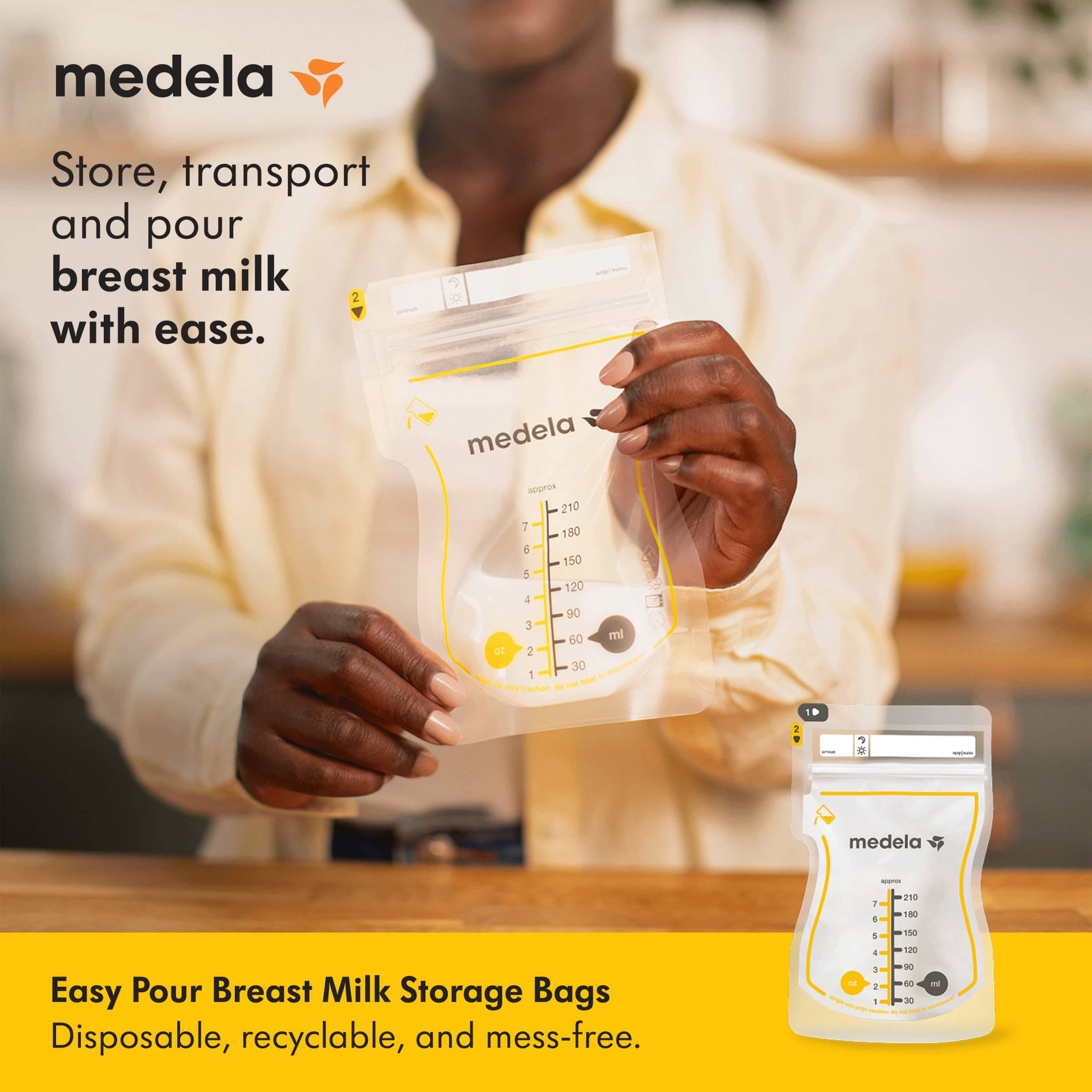Medela Easy Pour Disposable Breast Milk Storage Bags, 7oz/210ml, 200ct