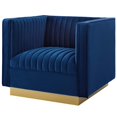 thumbnail image 3 of Tufted Armchair Accent Chair, Set of 2, Velvet, Blue Navy, Modern Contemporary Urban Design, Living Lounge Room Hotel Lobby Hospitality, 3 of 4