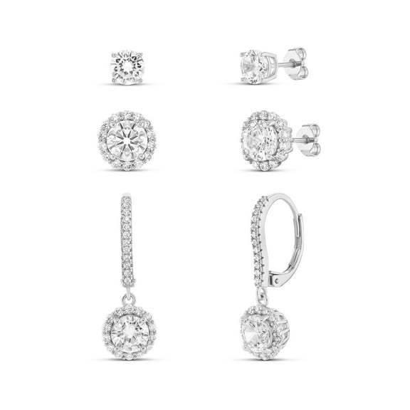 Believe by Brilliance Women's Fine Silver Plated Round CZ Stud and Drop Earring Set