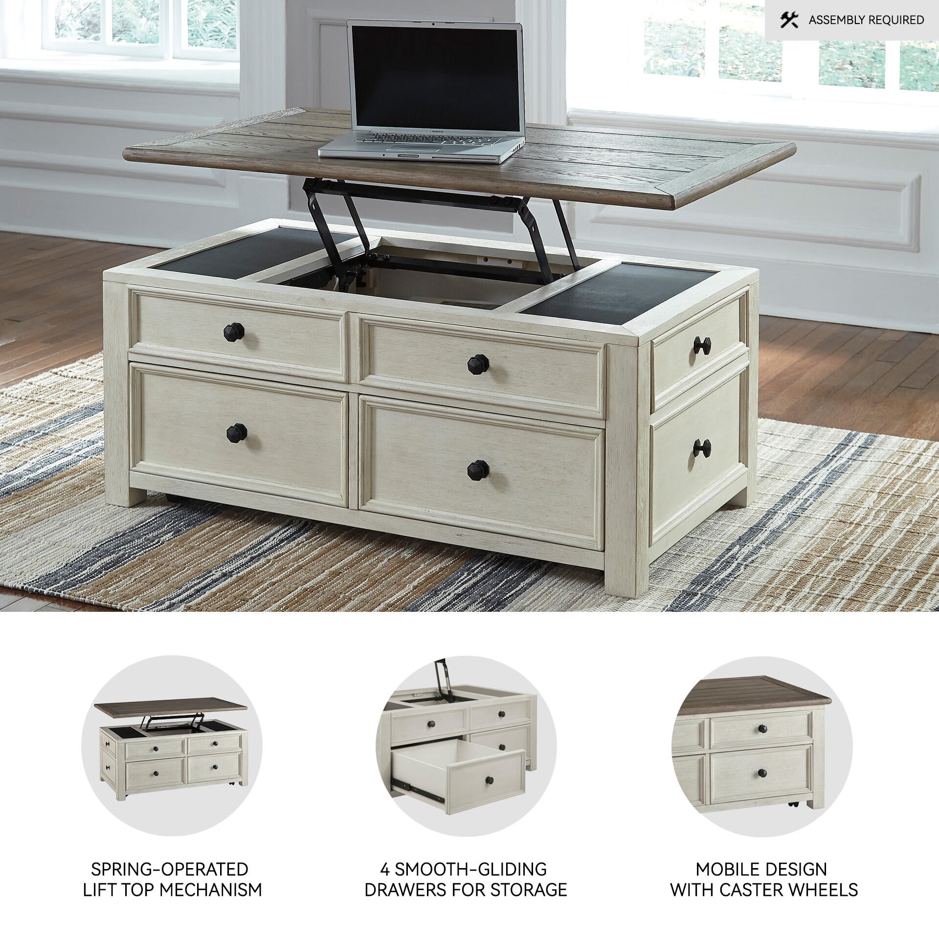 Signature Design by Ashley Bolanburg 4 Drawer Coffee Table with Lift Top, Two-tone Brown