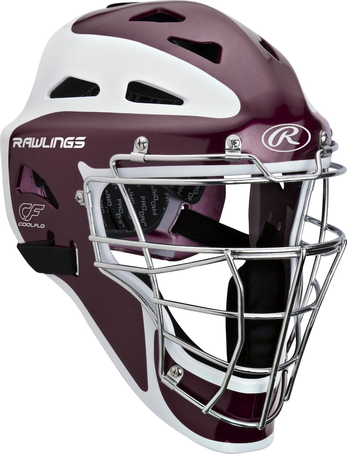 Rawlings Pro Preferred CoolFlo Youth baseball catchers gear helmet mask Maroon by