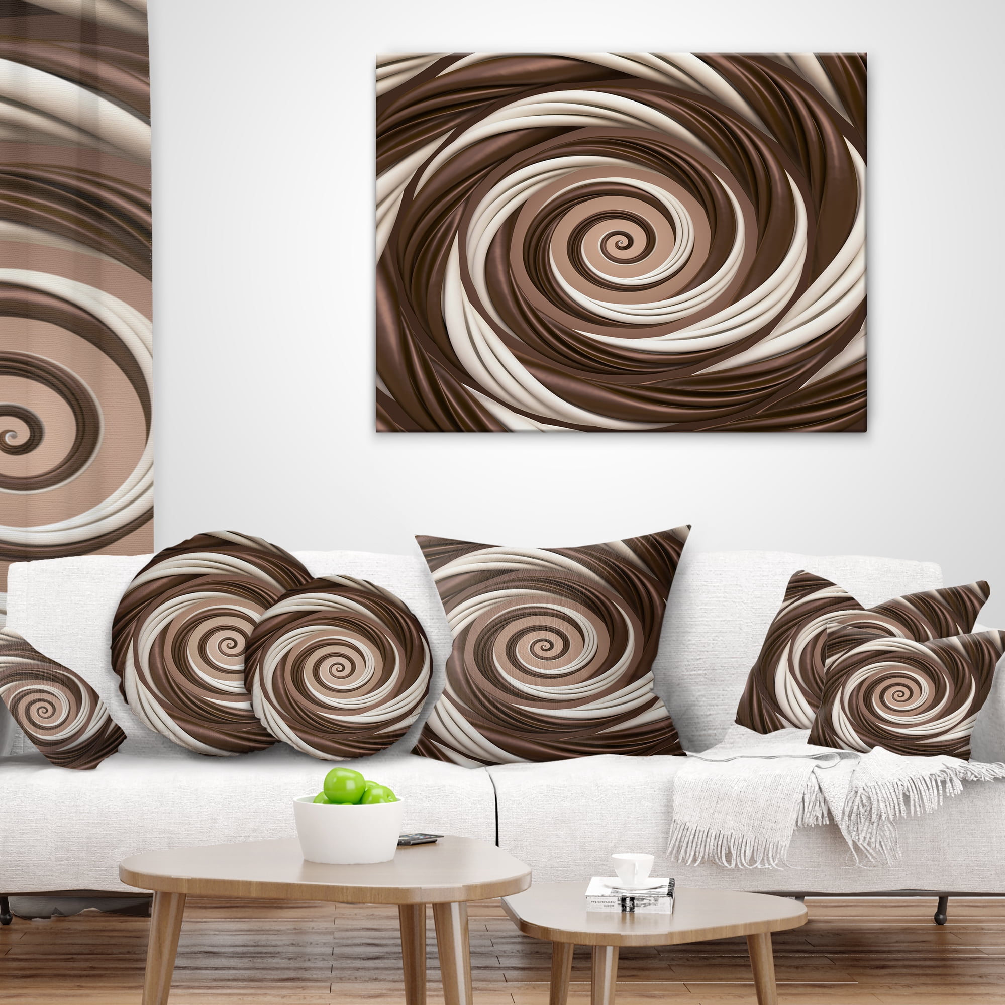 Designart Chocolate and Milk Candy Spiral Design - Abstract Throw Pillow - 16x16
