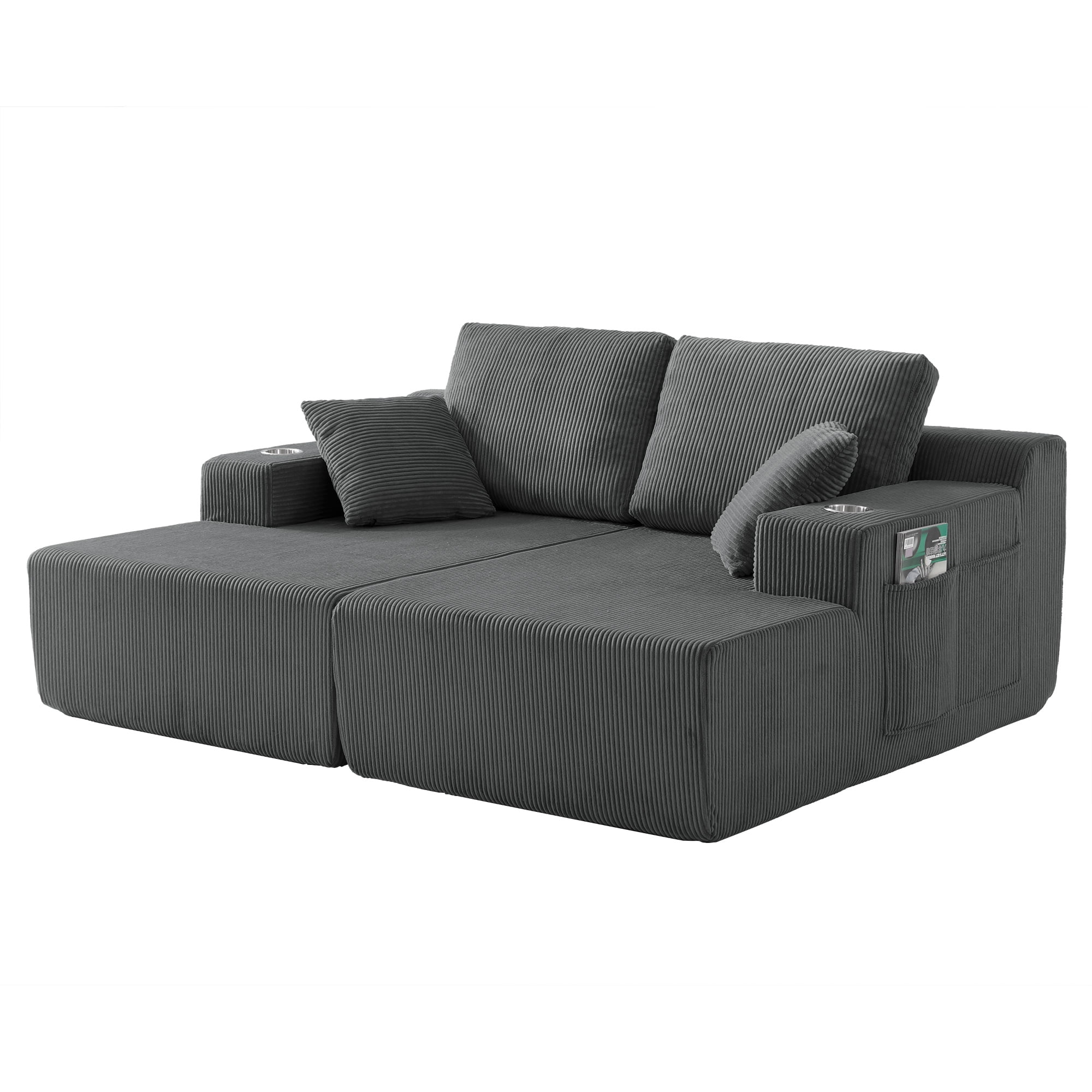 130" U-Shaped Boneless Modular Sectional Sofa with Chaise, 6 Pillows and Cup Holders