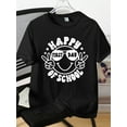thumbnail image 1 of Kids' First of School T-Shirt - Happy First Of School Graphic Tee with Smile Face & Glasses, Soft Stretchy Cotton Shirt for Boys Girls, Machine Washable Back to School Outfit, Playful Design, 1 of 7